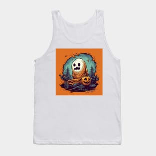 halloween design for kids, orange background, scary ghost with pumpkin Tank Top